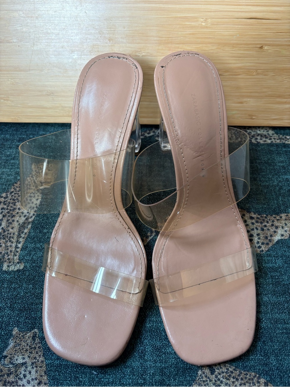 Zara Blush Pink Clear-Strap Mule Heels